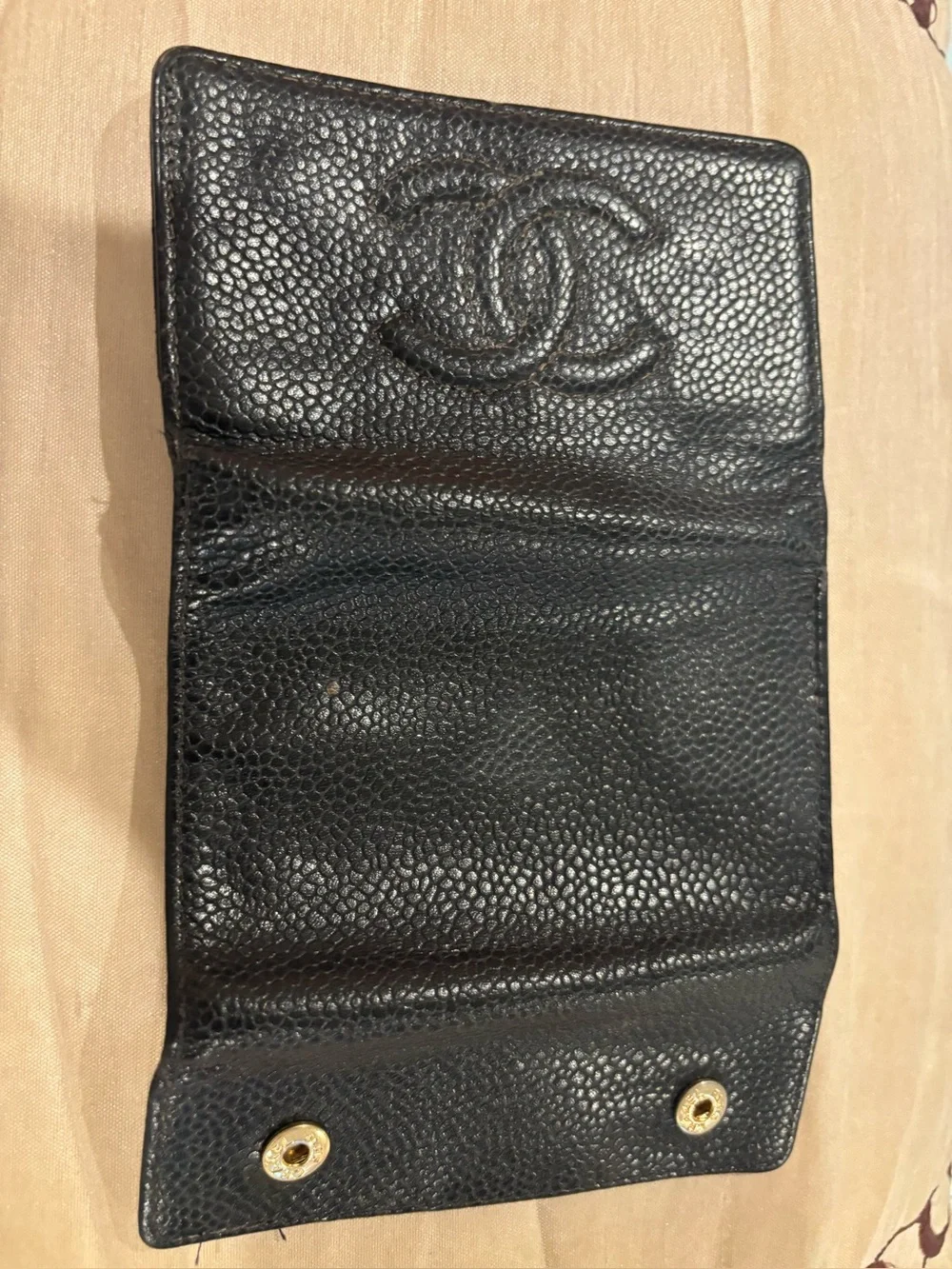 CHANEL Black Caviar Leather Card Case with Embossed CC
